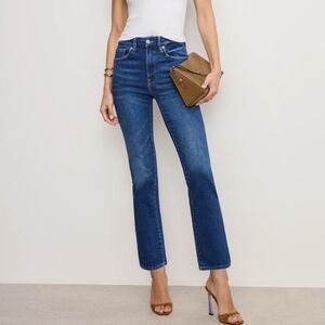 Good American Good Curve Straight Jeans In Indigo Raw Distressed Hem Sz 6